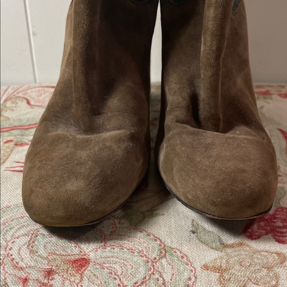 Saint Laurent West Chester Biker Brown Suede Rounded Toe Heeled Boots - Picture 10 of 13